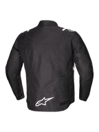 Alpinestars Chaqueta T-SPS V2 Impermeable, vista trasera en negro con detalles blancos y logotipo reflectante, chaqueta de moto textil para hombre con certificación CE Clase A y tejido de poliéster 600D resistente a la abrasión