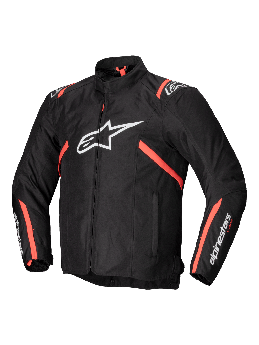 Alpinestars Chaqueta T-SPS V2 Impermeable, chaqueta de moto textil para hombre, negra con detalles en blanco y rojo fluo, impermeable y con certificación CE