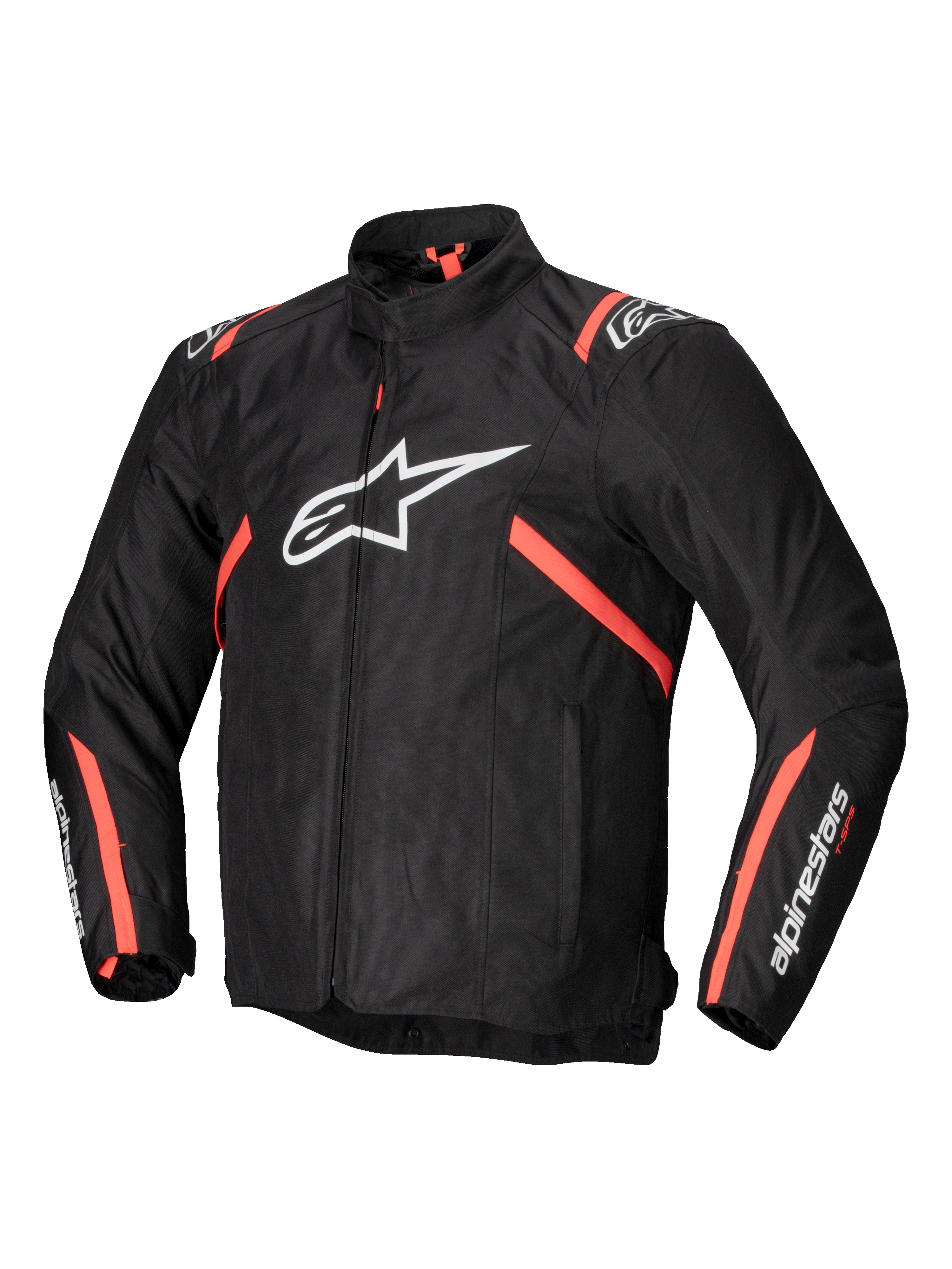 Alpinestars Chaqueta T-SPS V2 Impermeable, chaqueta de moto textil para hombre, negra con detalles en blanco y rojo fluo, impermeable y con certificación CE