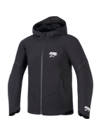 Alpinestars chaqueta Aeroshell impermeable, chaqueta con capucha para moto para hombre, negra con logotipos ASTARS blancos, material softshell elástico e impermeable