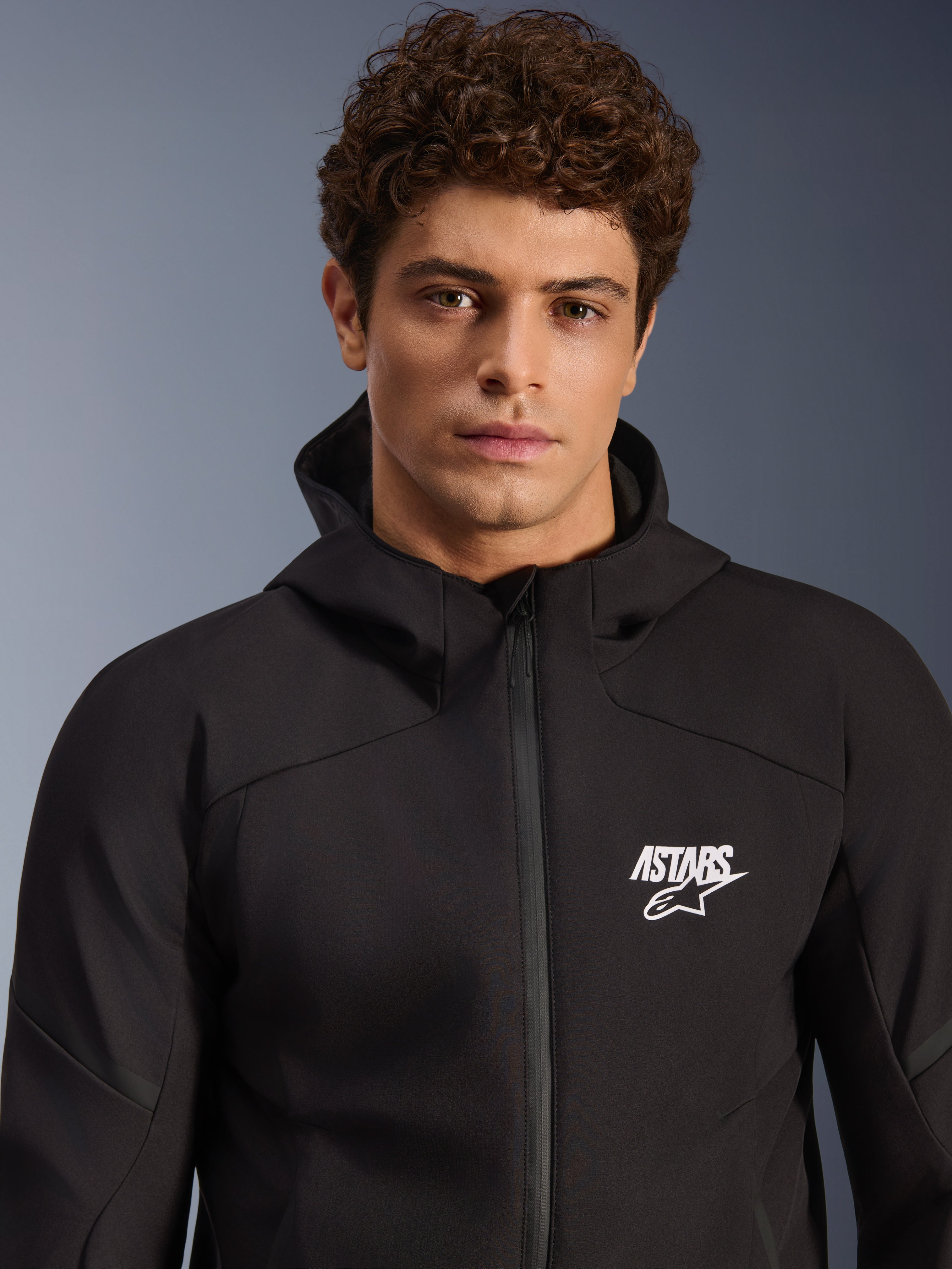 Chaqueta Alpinestars Aeroshell impermeable, sudadera softshell de moto para hombre, negra con logotipo ASTARS blanco