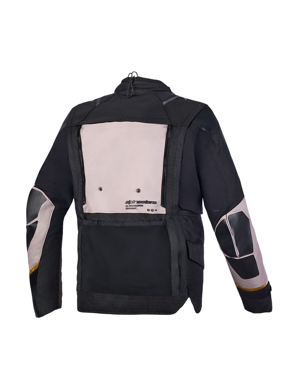 Alpinestars Harok V2 Drystar Jacket, All-Terrain Adventure Motorcycle Jacket, Aluminum Walnut Black, rear view showing modular ventilation panels and protective reinforcements