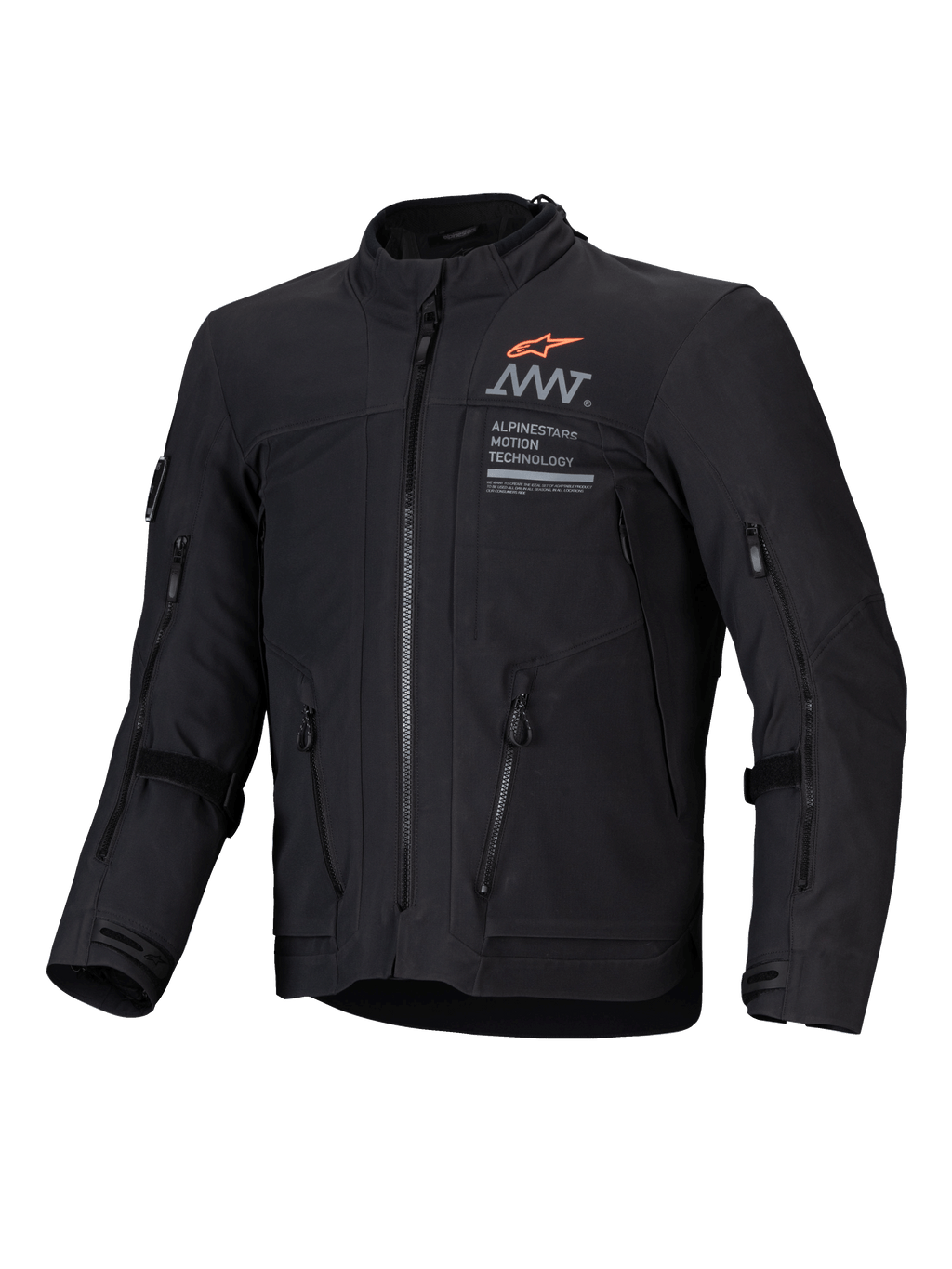 Alpinestars Chaqueta AMT-8 Stretch Drystar XF, chaqueta de moto adventure touring negra con puertos de ventilación frontales y gráficos de marca, certificada CE