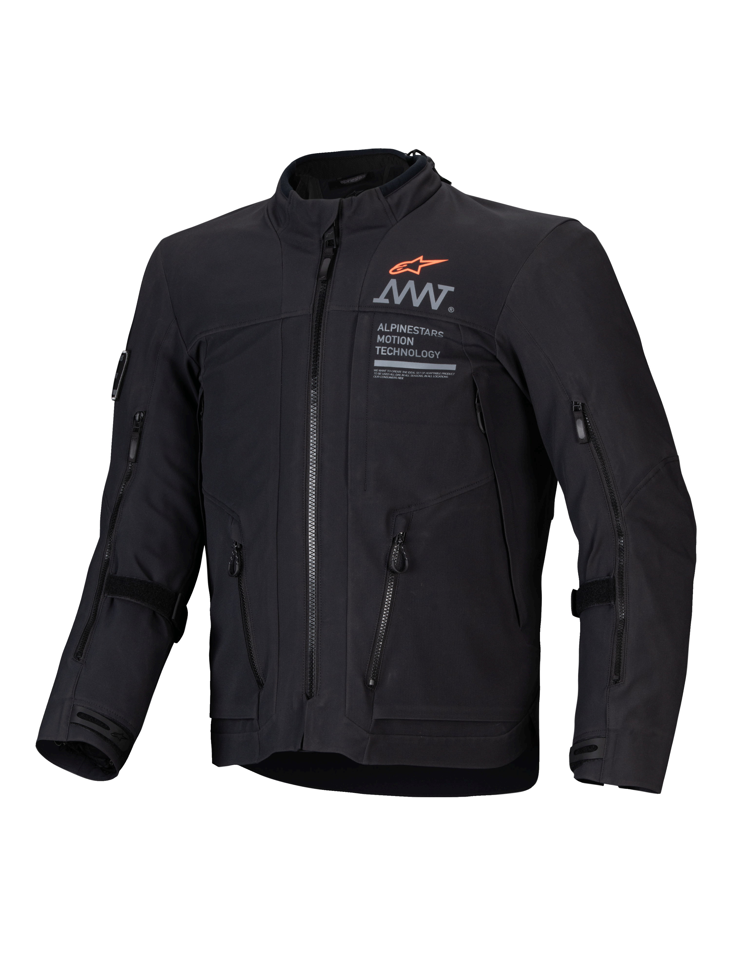 Alpinestars Chaqueta AMT-8 Stretch Drystar XF, chaqueta de moto adventure touring negra con puertos de ventilación frontales y gráficos de marca, certificada CE
