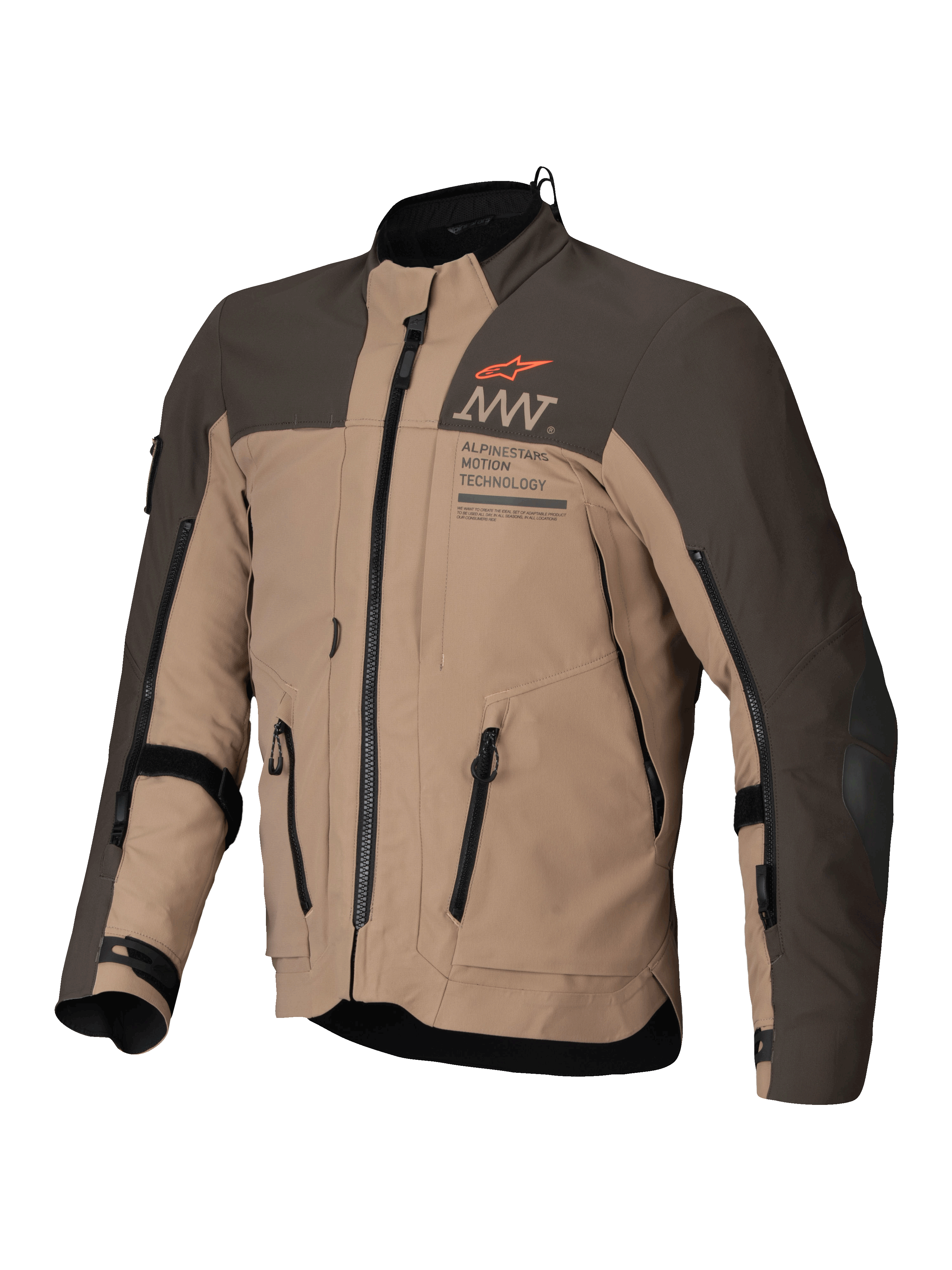Alpinestars AMT-8 Stretch Drystar® XF, chaqueta de moto touring, marrón oscuro y caqui oscuro, con certificación CE clase AA, construcción de tejido elástico y ventilación