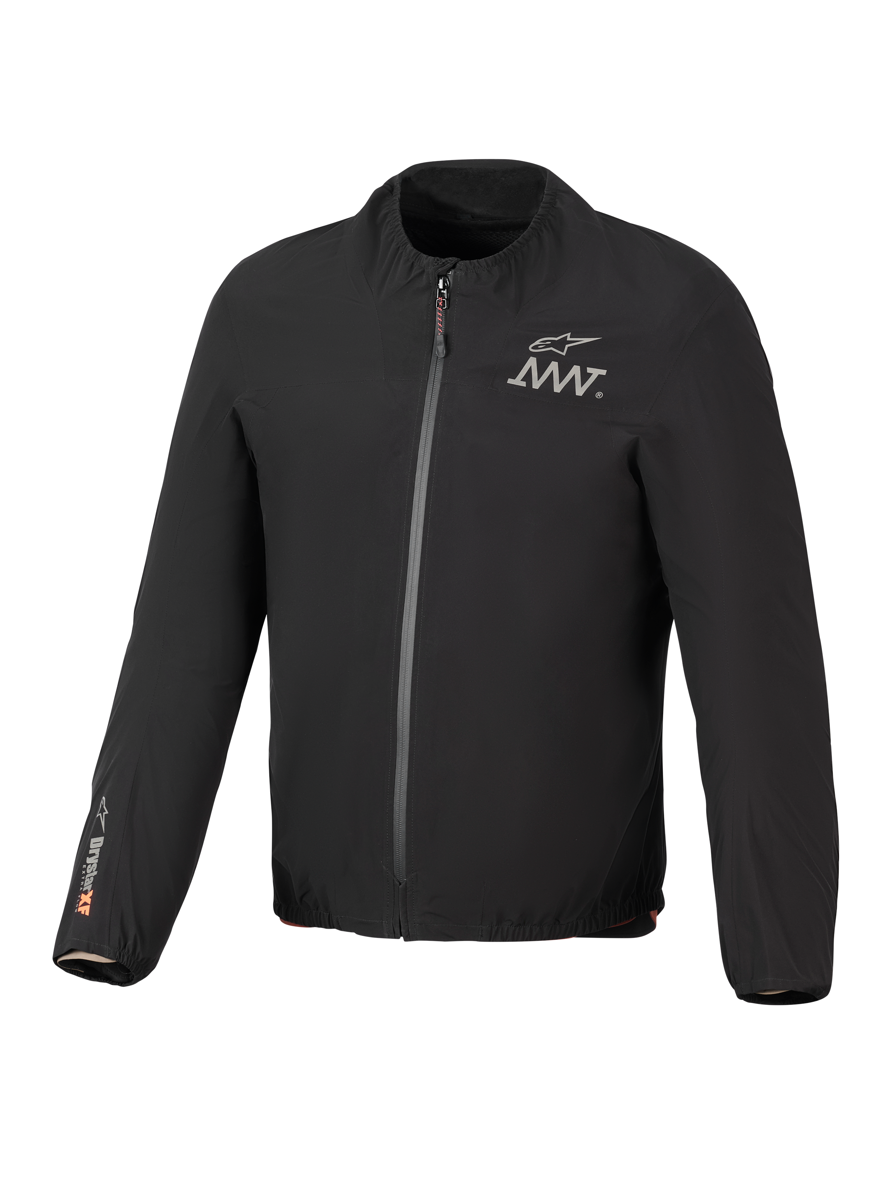 Alpinestars AMT-8 Stretch Drystar® XF Jacket Liner, Black, lightweight waterproof stretch jacket, front zipper, AMT logo on chest, Drystar® XF branding on right sleeve, elasticated collar and cuffs.