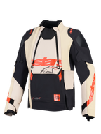 Chaqueta laminada Alpinestars Halo Pro Drystar® XF, chaqueta de moto de aventura, Mastic Black, con paneles de ventilación frontales modulares y logotipos de Alpinestars en rojo, diseño textil técnico para una conducción versátil en todo terreno