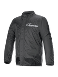 Alpinestars Hurricane Rain V2 Jacket, chaqueta impermeable para moto, negra, con el logotipo blanco de Alpinestars en el pecho, cuello alto, cremallera frontal con solapa protectora, puños y dobladillo elásticos, tejido laminado impermeable