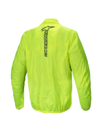 Alpinestars Chaqueta Hurricane Rain V2, chaqueta impermeable de moto para hombre, vista trasera, amarillo fluo, con logotipo reflectante de Alpinestars en la parte superior de la espalda