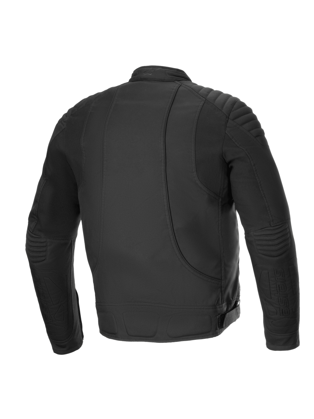 Alpinestars Clayton Resistente Al Agua, chaqueta de moto urbana, vista trasera, negra, con detalles acolchados en los hombros y paneles elásticos para mayor comodidad al conducir