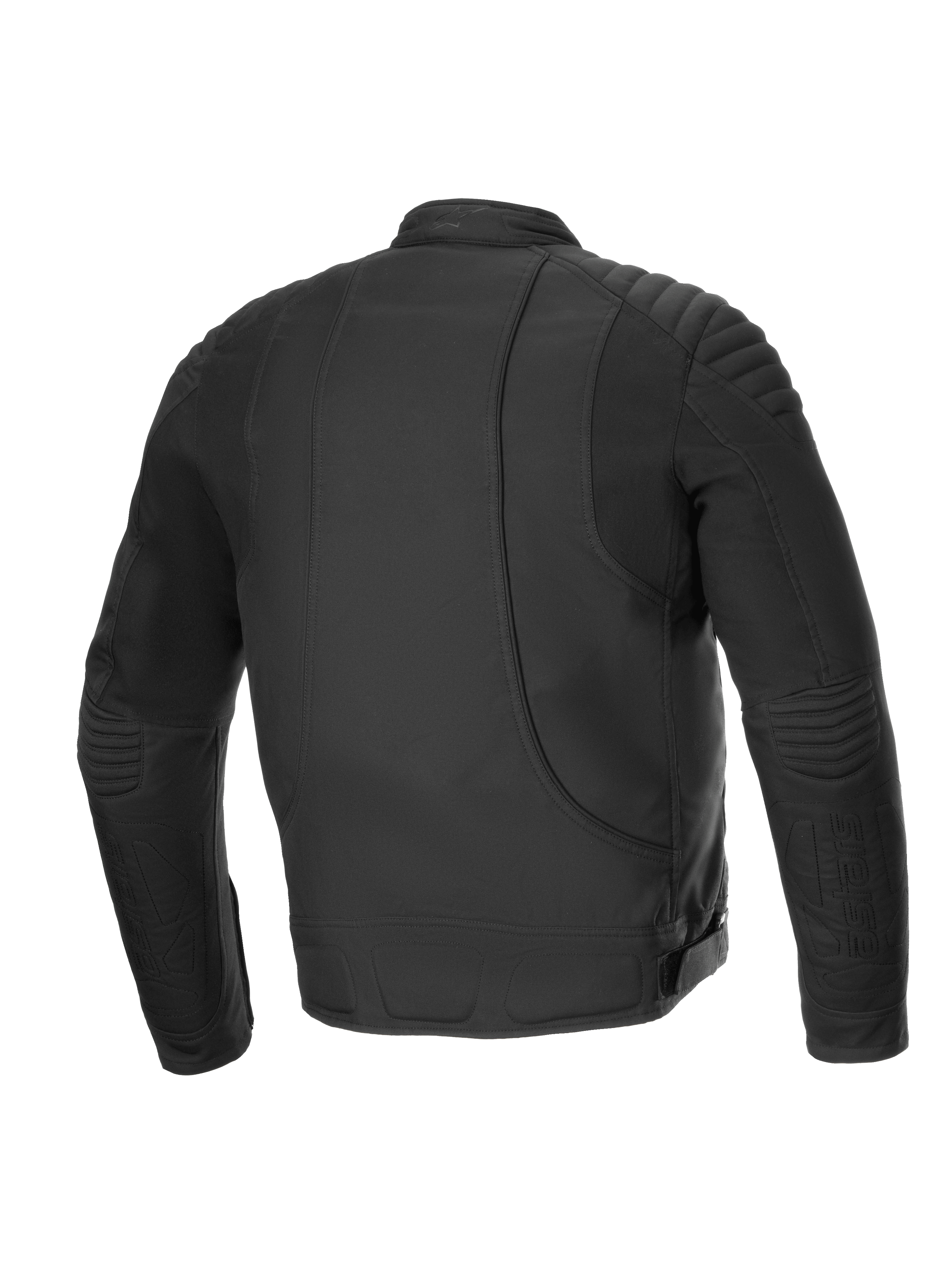 Alpinestars Clayton Resistente Al Agua, chaqueta de moto urbana, vista trasera, negra, con detalles acolchados en los hombros y paneles elásticos para mayor comodidad al conducir