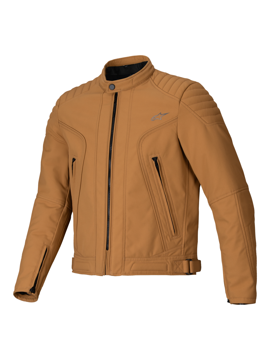 Chaqueta Alpinestars Clayton WR, Utility Brown Light Gold, chaqueta textil de moto con paneles acolchados en hombros y antebrazos, diseño urbano de corte ajustado con bolsillos con cremallera y acabado repelente al agua.