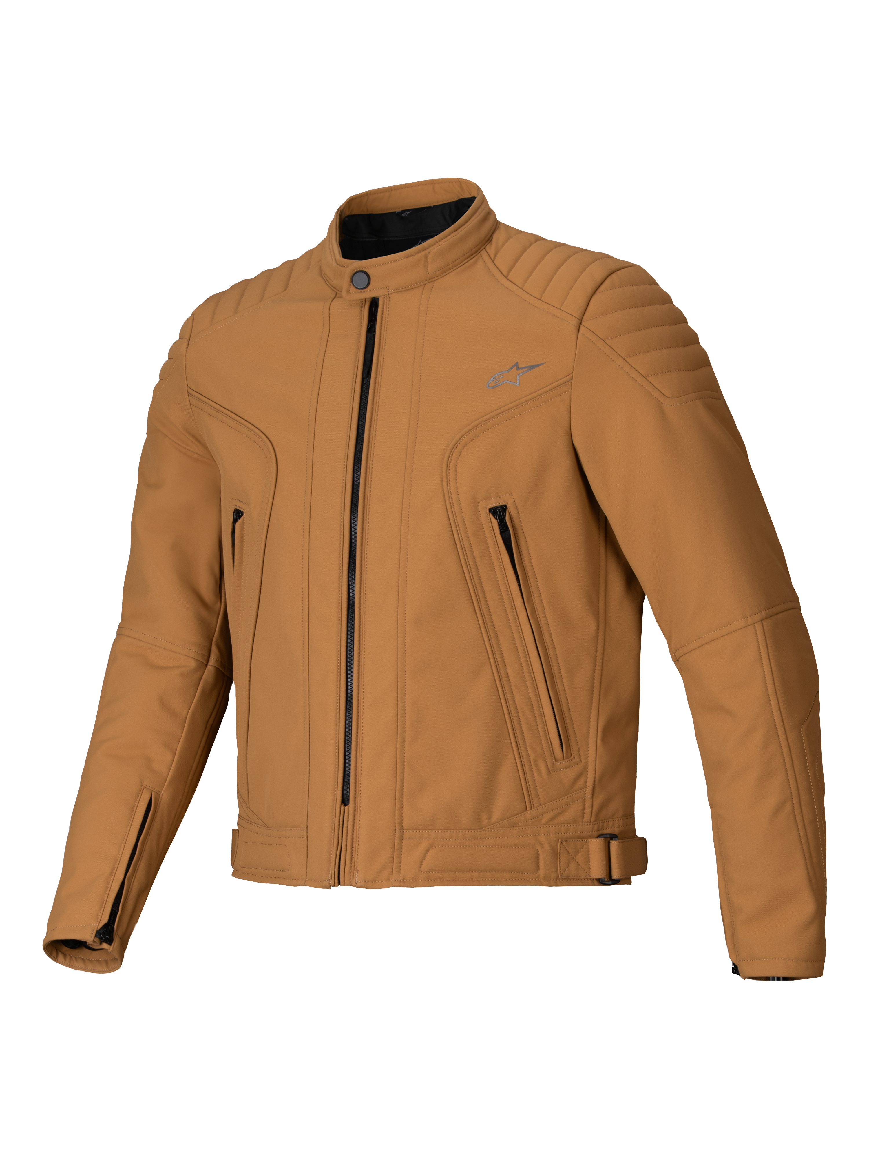 Chaqueta Alpinestars Clayton WR, Utility Brown Light Gold, chaqueta textil de moto con paneles acolchados en hombros y antebrazos, diseño urbano de corte ajustado con bolsillos con cremallera y acabado repelente al agua.