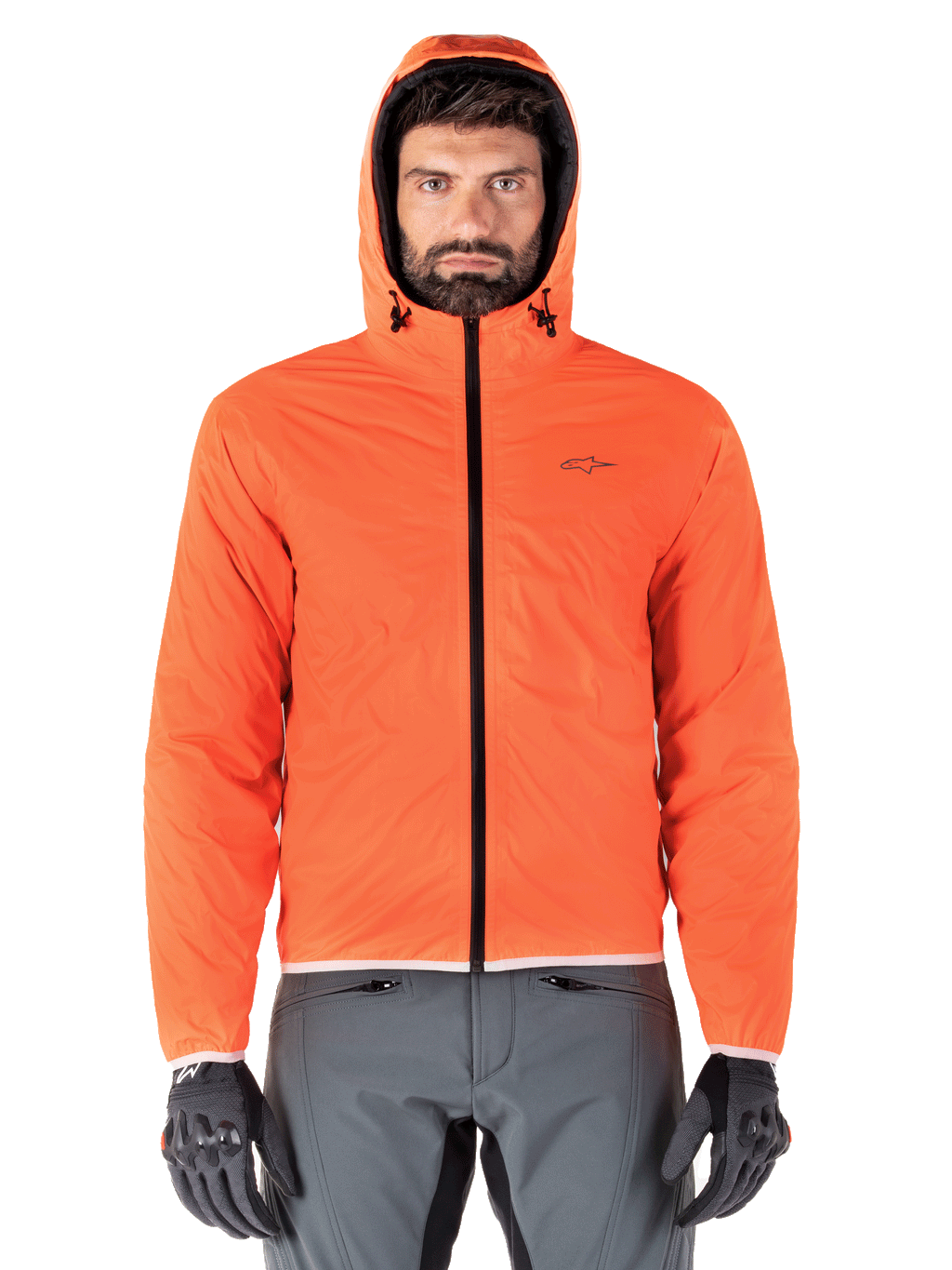 Chaqueta impermeable Alpinestars Mohobbs, chaqueta bomber acolchada para moto, negro y naranja flúor, diseño acolchado con capucha antitormentas, equipamiento de conducción inspirado en el estilo urbano streetwear