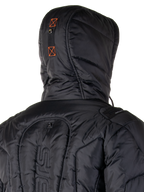 Chaqueta impermeable Alpinestars Mohobbs, chaqueta bomber acolchada para moto, negro y naranja flúor, textura acolchada con relleno aislante, cuenta con capucha y cremallera frontal, ropa urbana contemporánea para montar