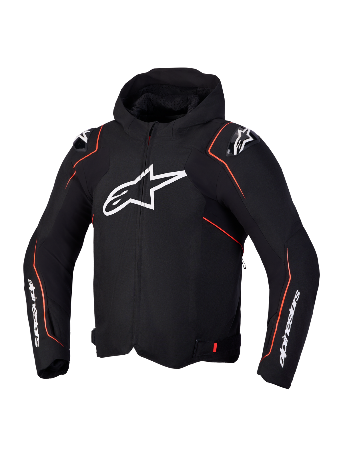 Alpinestars Zaca V2 Waterproof Chaqueta, chaqueta de moto deportiva negra y roja con capucha integrada y protección en los hombros