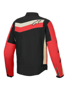 Alpinestars Chaqueta T-Dyno Resistente Al Agua, chaqueta de moto de tejido para hombre, vista trasera que muestra la combinación de colores negro, rojo brillante y crudo con gráficos heritage