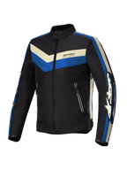 Alpinestars T-Dyno Water Resistant Jacket, Men's Motorcycle Textile Jacket, Black, Blue, and Ecru, CE Certified with water-resistant construction and vintage-inspired biker fit