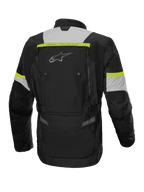 Alpinestars Bogota' Pro Drystar® Jacket, Men's Adventure Touring, Black and Yellow Fluo, Waterproof Textile, back view.