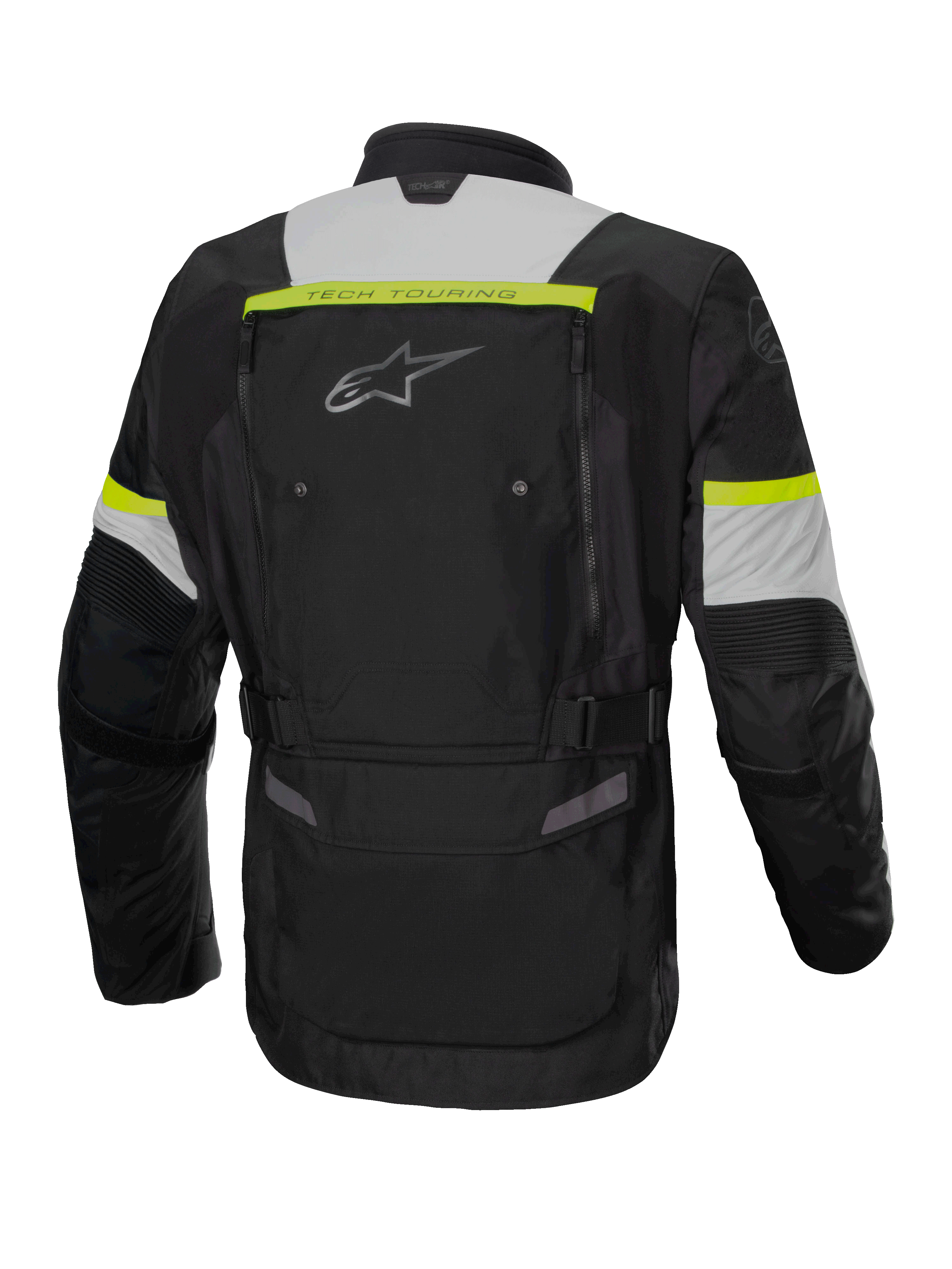Alpinestars Bogota' Pro Drystar® Jacket, Men's Adventure Touring, Black and Yellow Fluo, Waterproof Textile, back view.