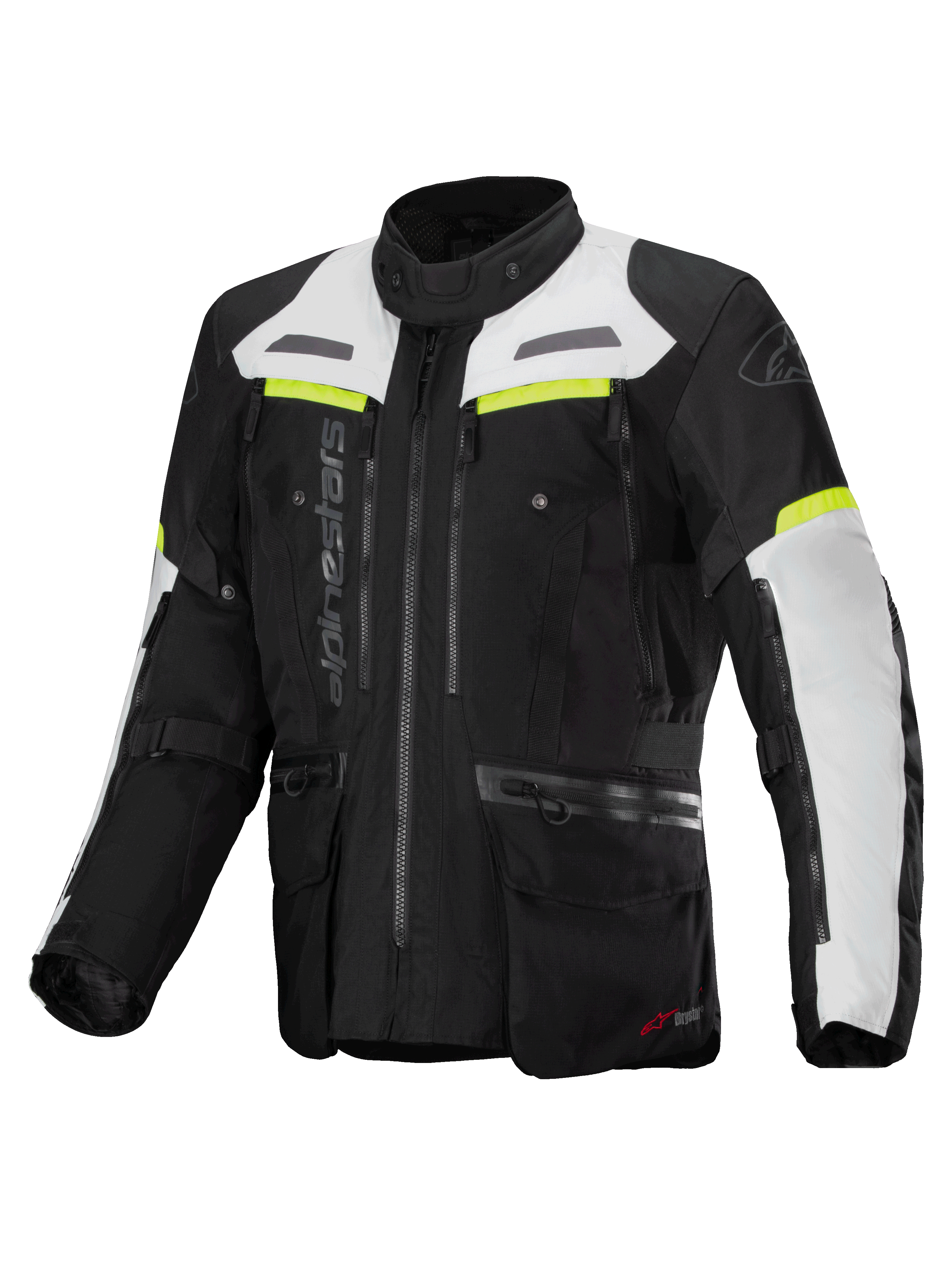 Alpinestars Bogota' Pro Drystar® Jacket, men's adventure touring jacket in black and gray with yellow fluo accents.