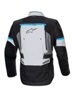 Chaqueta Bogotá Pro Drystar Alpinestars, chaqueta de moto touring gris y negra con detalles cian y ventilación trasera