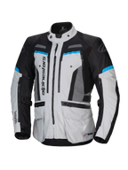 Alpinestars Chaqueta Bogotá Pro Drystar®, chaqueta de moto touring, hombre, gris hielo y negra con cian, textil impermeable.