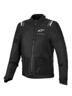 Alpinestars Stella Andes V4 Drystar® Jacket, Women's Motorcycle Jacket, Black, front view featuring white logos on the chest and shoulders, multi-panel textile design with zippers and reflective details, adventure-touring style