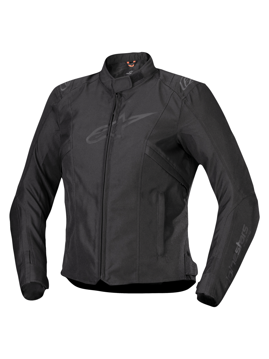 Alpinestars Stella T-SPS V2 Waterproof Jacket, chaqueta de moto para mujer, negra, cierre frontal con cremallera, cuello de perfil bajo, logotipos sutiles en el pecho y las mangas, tejido textil duradero con silueta deportiva ajustada, equipamiento profesional de conducción
