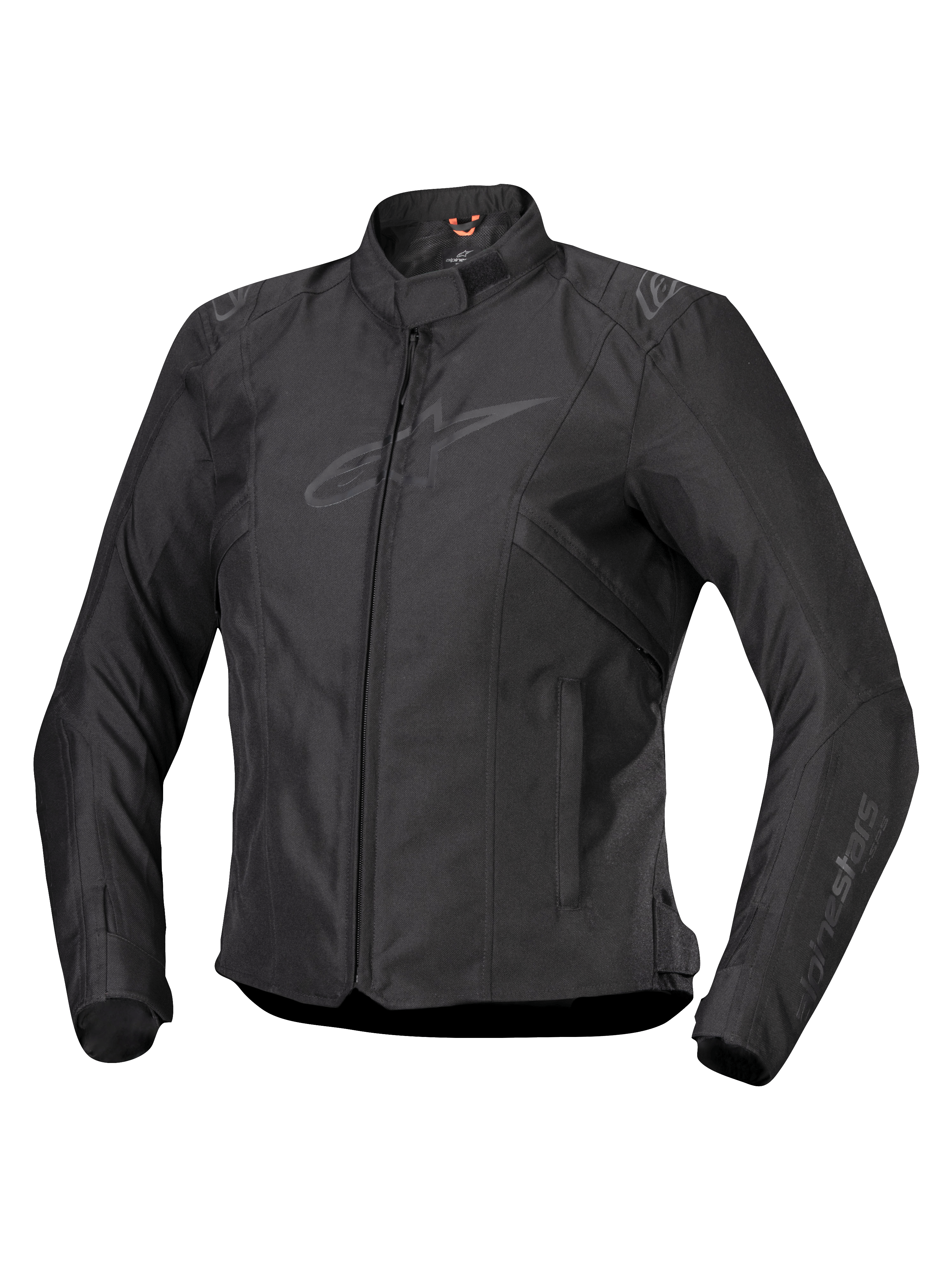 Alpinestars Stella T-SPS V2 Waterproof Jacket, chaqueta de moto para mujer, negra, cierre frontal con cremallera, cuello de perfil bajo, logotipos sutiles en el pecho y las mangas, tejido textil duradero con silueta deportiva ajustada, equipamiento profesional de conducción