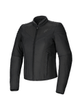 Alpinestars Isla WR, chaqueta de moto para mujer, negra, de corte entallado, acabado mate con detalles acolchados en hombros y antebrazos, cierre frontal de cremallera, dos bolsillos con cremallera, cuello alto tipo biker, equipamiento urbano contemporáneo