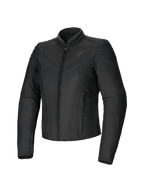 Alpinestars Isla WR, chaqueta de moto para mujer, negra, de corte entallado, acabado mate con detalles acolchados en hombros y antebrazos, cierre frontal de cremallera, dos bolsillos con cremallera, cuello alto tipo biker, equipamiento urbano contemporáneo