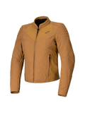 Alpinestars Isla WR, chaqueta de moto para mujer, marrón Utility Brown Light Gold, chaqueta de motociclista en tono tostado, diseño entallado, cuello alto, detalles acolchados en los hombros, cremallera frontal con bolsillos laterales, equipamiento técnico urbano