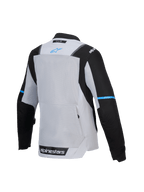 Alpinestars Chaqueta Stella ST-2 Air, chaqueta de moto para mujer touring, vista trasera que muestra el panel de ventilación de malla y el bolsillo trasero, gris hielo y negro con detalles en azul, certificado CE nivel AA, preparada para Tech-Air