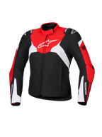 Alpinestars Honda Woman Stella T-Jaws V4 Wp Jacket, chaqueta de moto deportiva impermeable para mujer, negra con paneles en rojo brillante y blanco, con la marca Honda en las mangas y el logotipo de Alpinestars en blanco en el pecho, construcción de tejido técnico con una silueta deportiva