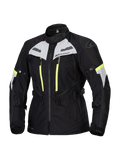 Alpinestars Stella Bogota Pro Drystar Jacket, chaqueta de moto touring para mujer, negra con detalles en gris hielo y amarillo flúor, construcción textil impermeable y transpirable, con amplias cremalleras de ventilación y correas ajustables para conducción de aventura