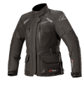 Alpinestars Women Stella Andes V3 Drystar Jacket, Black Dark Gray, Adventure Touring Motorcycle Jacket, Waterproof textile construction, featuring multiple cargo and chest pockets, adjustable waist belt, high collar, and reflective details for all-weather protection