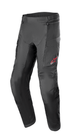 Alpinestars Andes Air Drystar Pant - Short Length, pantalones de moto para turismo negros, paneles de malla para ventilación, protección de rodilla reforzada, bolsillos cargo, pequeño logo rojo en el muslo izquierdo, correas ajustables en la cintura
