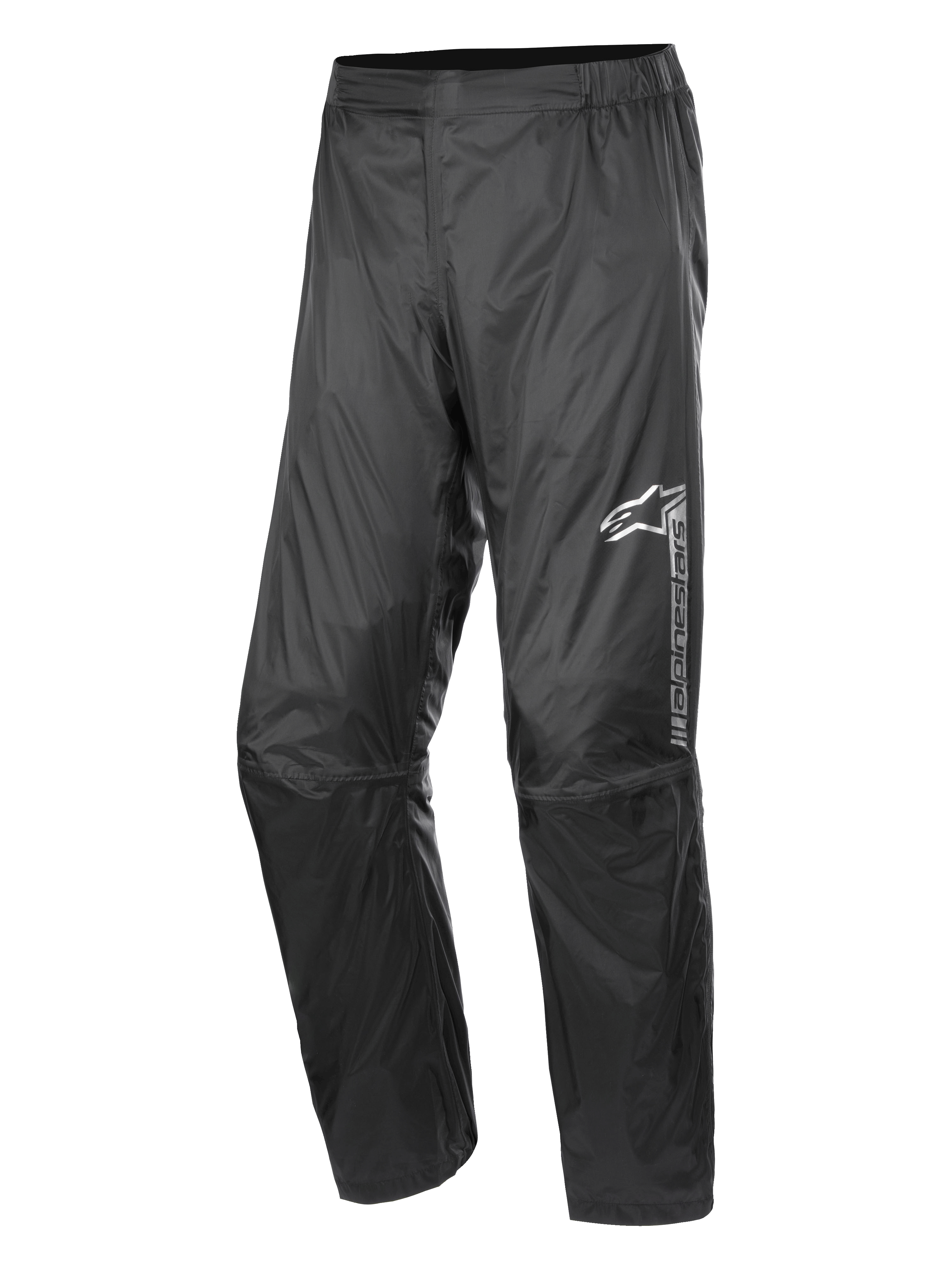 Alpinestars Hurricane Rain V2 Pant, pantalones impermeables para moto, negro, con logotipo reflectante en el muslo izquierdo, cintura elástica, diseño ergonómico en la rodilla y tejido laminado brillante resistente al viento para uso en carretera y turismo de aventura