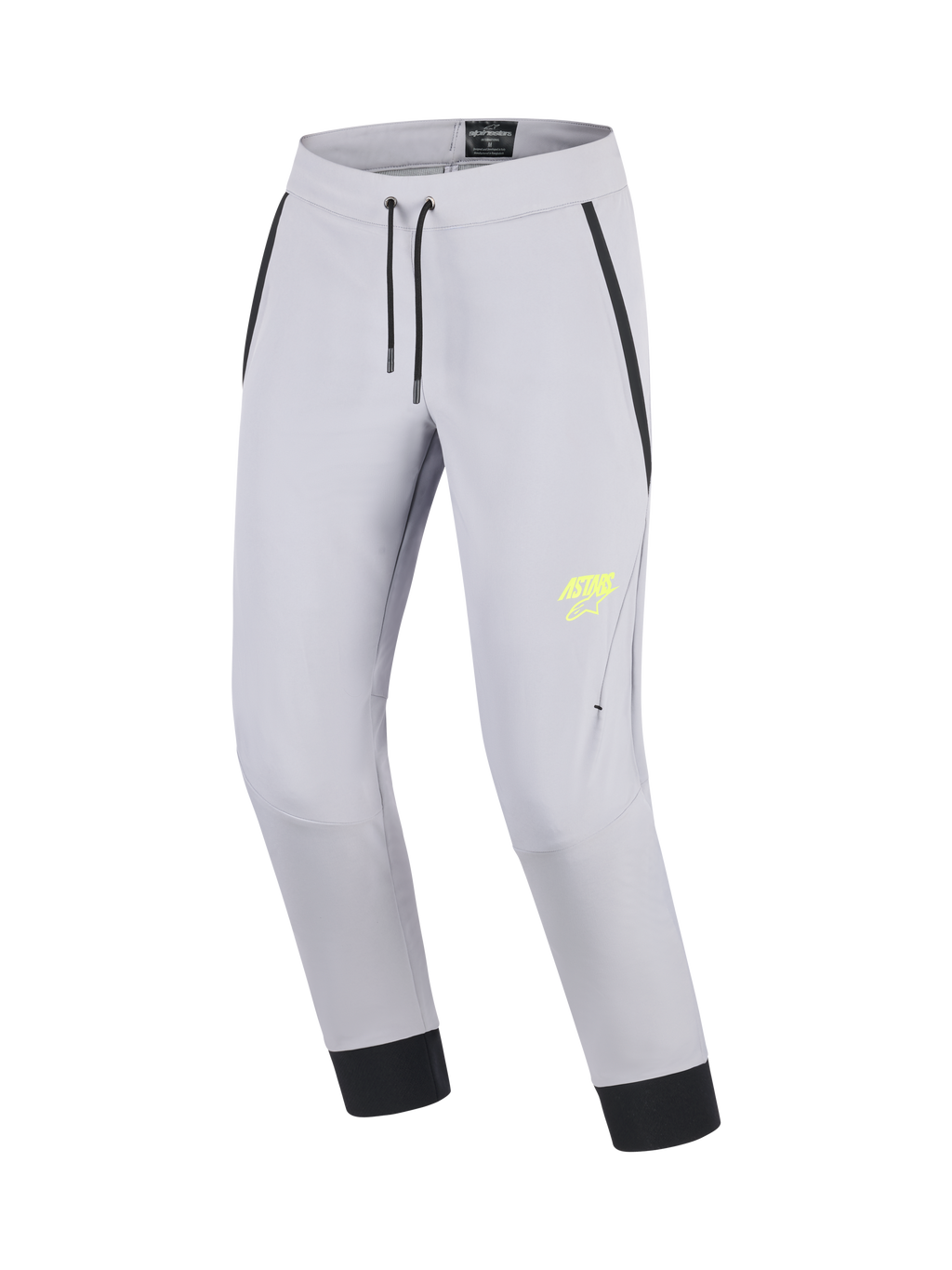 Alpinestars Pantalones Aeroshell, pantalones de moto softshell con construcción elástica, gris medio y amarillo fluo, con rodillas precurvadas, cintura elástica con cordón y certificación CE