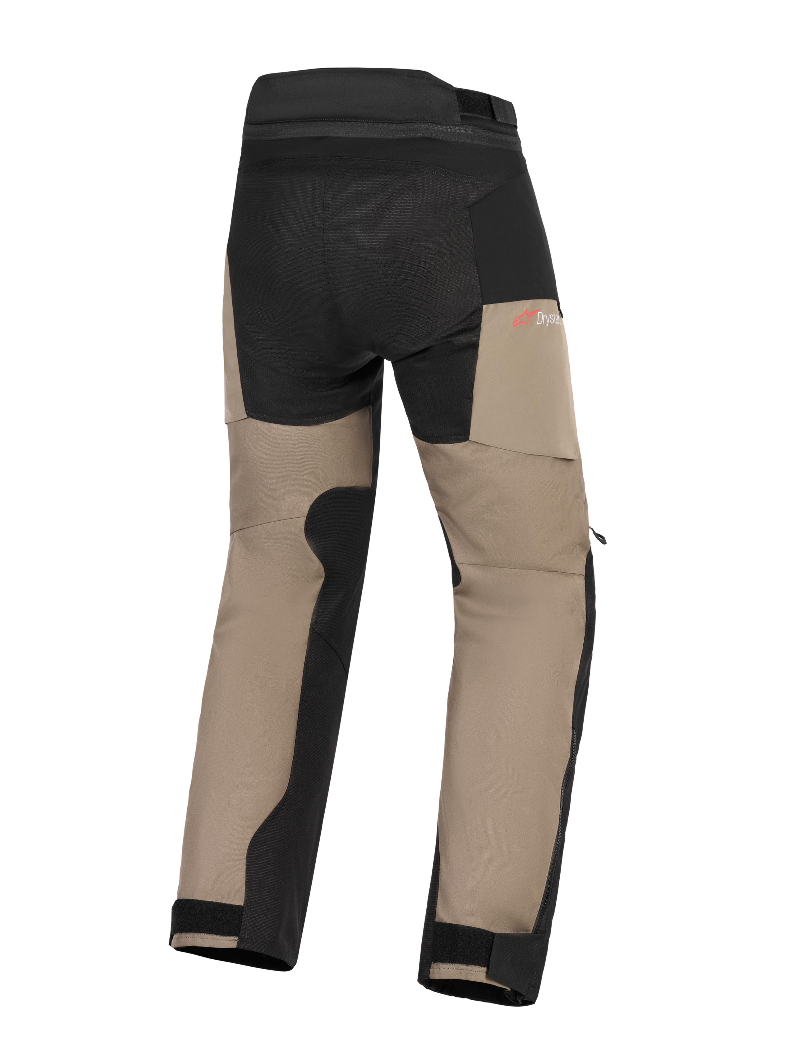 Alpinestars Andes V4 Drystar® Pants, Adventure Motorcycle Pants, Walnut and Black, rear view featuring reinforced seat and inner leg panels, red Drystar logo, and adjustable ankle cuffs.