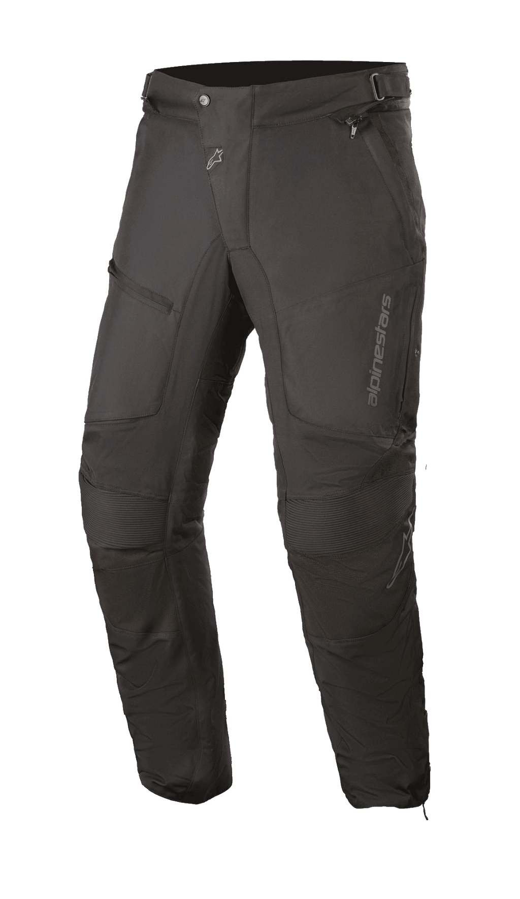 Alpinestars Raider V2 Drystar® Pants, pantalones de moto touring negros, construcción textil impermeable con paneles de acordeón en las rodillas, bolsillos con cremallera y cintura ajustable, diseño duradero para conducción en carretera en cualquier clima