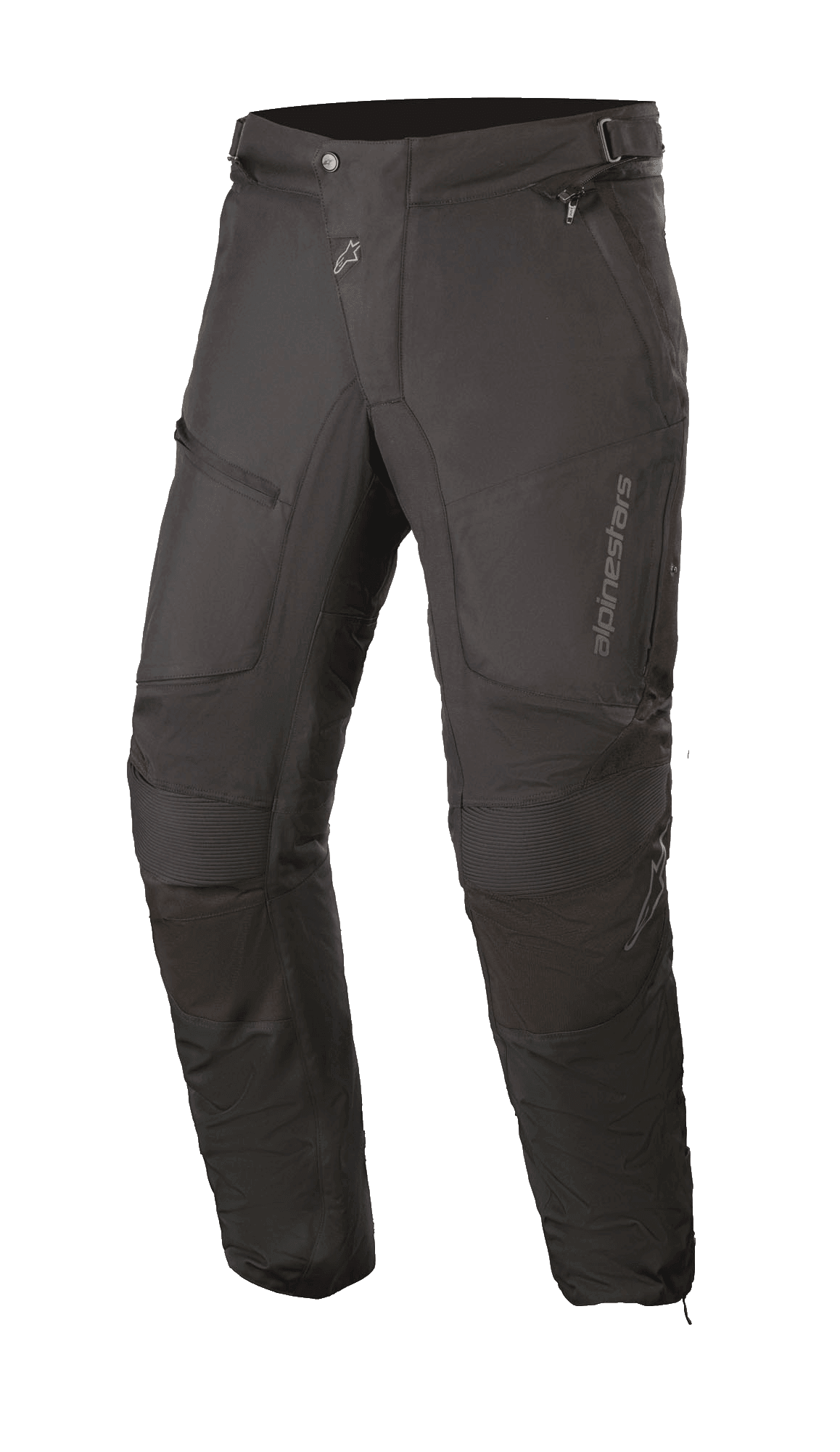 Alpinestars Raider V2 Drystar® Pants, pantalones de moto touring negros, construcción textil impermeable con paneles de acordeón en las rodillas, bolsillos con cremallera y cintura ajustable, diseño duradero para conducción en carretera en cualquier clima