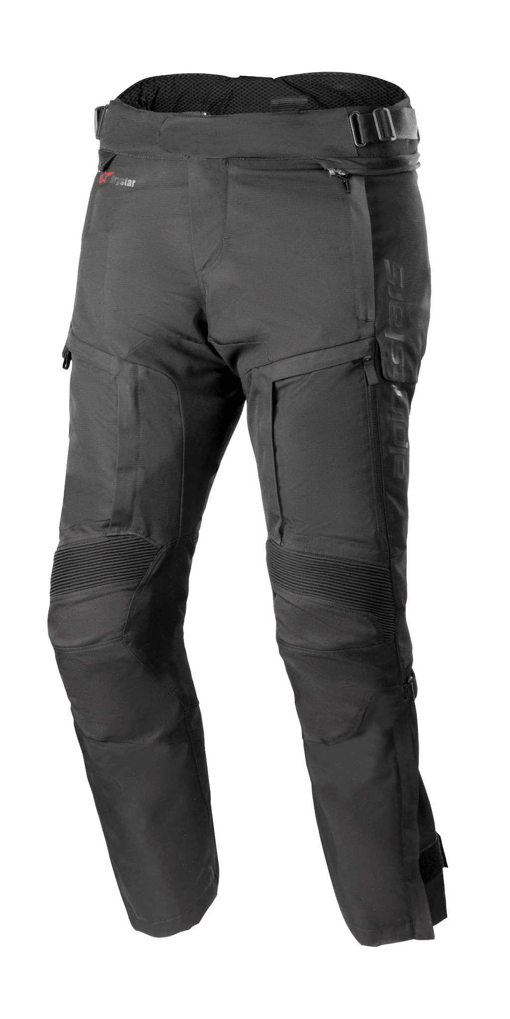 Alpinestars Bogota Pro Drystar 4 Seasons Pants Short, pantalones de moto negros para touring, impermeables y transpirables, paneles de rodilla en acordeón reforzados, correas ajustables en la cintura, ventilación y bolsillos con cremallera, tejido ripstop duradero, protección para todas las estaciones