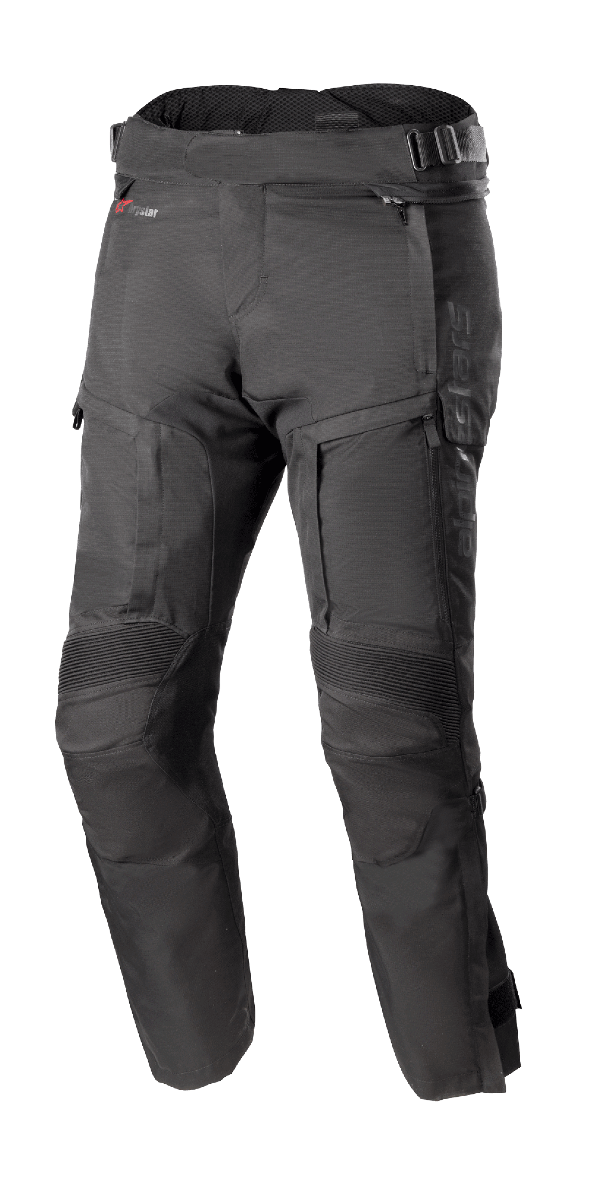 Alpinestars Bogota Pro Drystar 4 Seasons Pants Short, pantalones de moto negros para touring, impermeables y transpirables, paneles de rodilla en acordeón reforzados, correas ajustables en la cintura, ventilación y bolsillos con cremallera, tejido ripstop duradero, protección para todas las estaciones