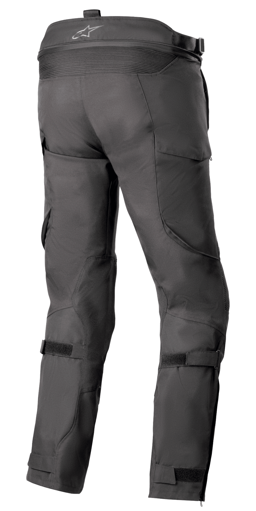 Alpinestars Bogota' Pro Drystar® 4 Seasons Pants - Long, pantalones de moto textiles negros, vista trasera que destaca las correas ajustables en la cintura y las pantorrillas, ajuste ergonómico para conducción de aventura