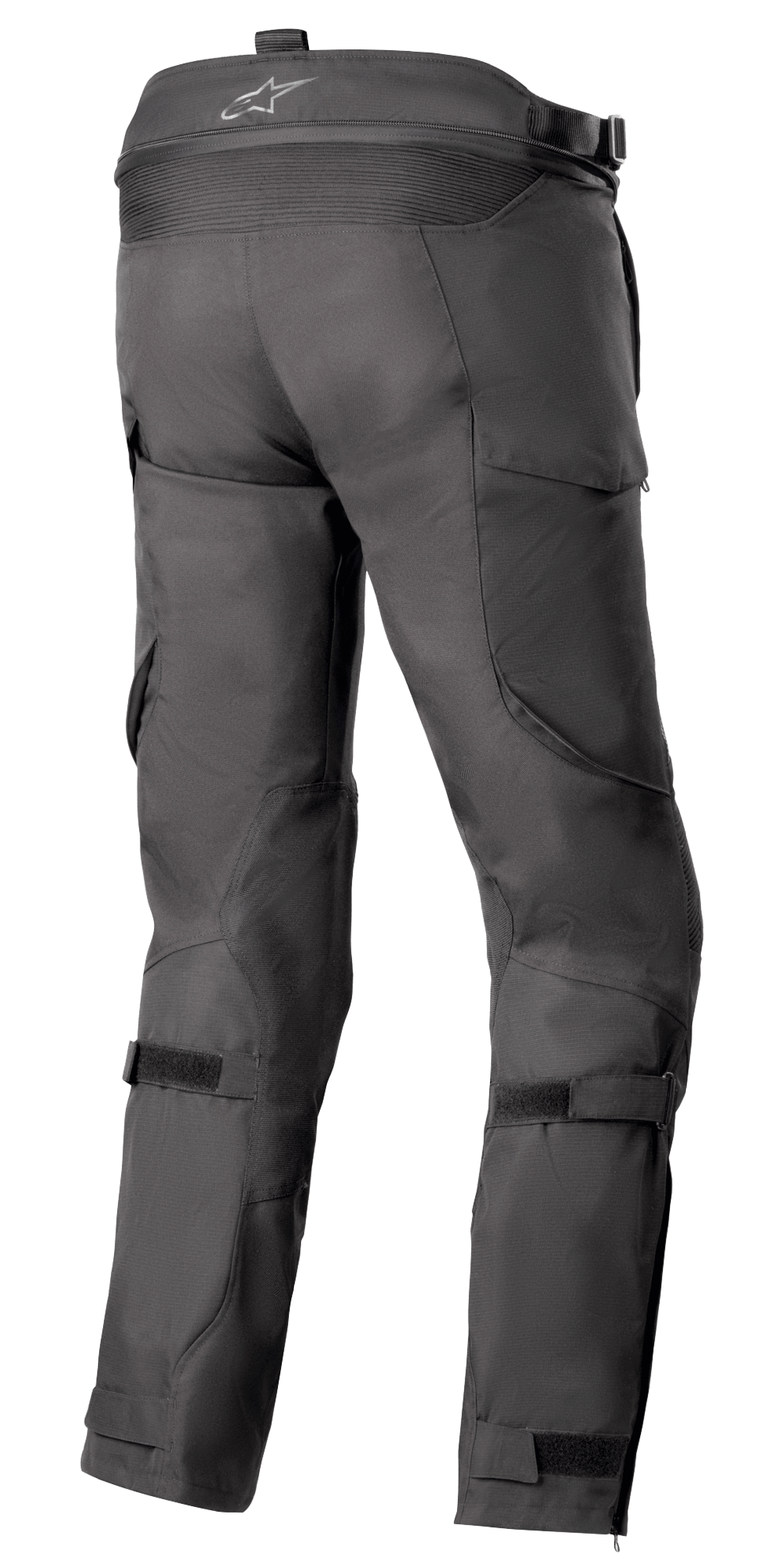 Alpinestars Bogota' Pro Drystar® 4 Seasons Pants - Long, pantalones de moto textiles negros, vista trasera que destaca las correas ajustables en la cintura y las pantorrillas, ajuste ergonómico para conducción de aventura