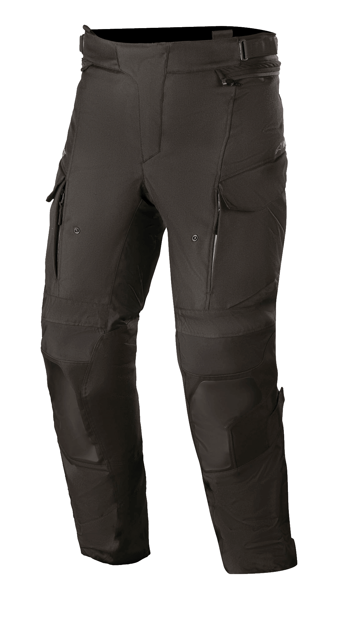 Alpinestars Andes V3 Drystar Pants, Motorcycle Adventure Touring Pants, Black, waterproof and breathable textile construction, featuring cargo-style pockets, reinforced knee areas, and zippered thigh vents for all-weather riding