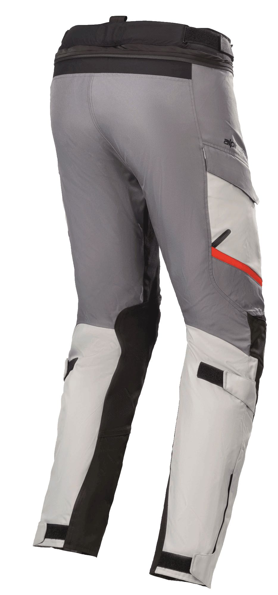 Pantalones Alpinestars Andes V3 Drystar®, pantalones de motociclismo touring, gris hielo y gris oscuro, con paneles de refuerzo negros y un detalle rojo en el bolsillo, correas ajustables en la cintura y las pantorrillas, construcción textil duradera para conducción de aventura