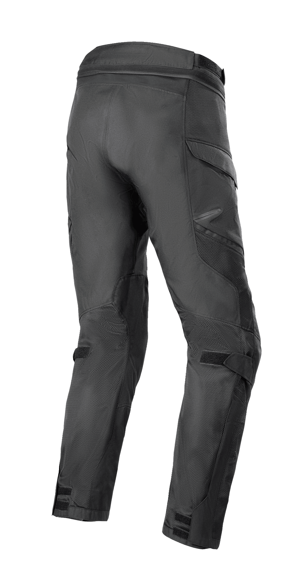 Pantalones Alpinestars Andes Air Drystar®, pantalones de moto, negro, vista trasera que muestra amplios paneles de malla para el flujo de aire, bolsillos cargo y correas de velcro ajustables en las pantorrillas y los tobillos, construcción textil duradera para turismo de aventura